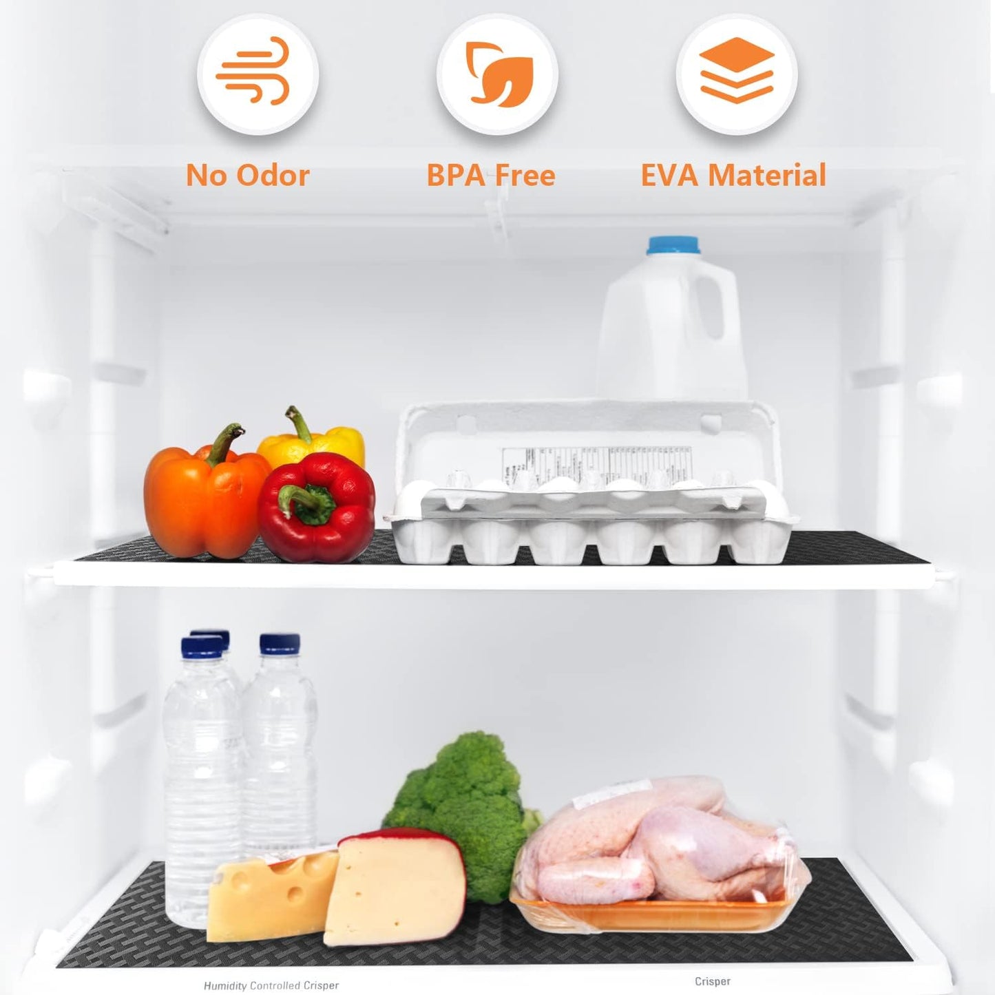 Shelf Liners for Kitchen Cabinets Refrigerator Liners Waterproof & Oil-Proof Kitchen Cupboard Liner Non-Slip Drawer Mats EVA Non Adhesive Fridge Liner for Shelves - Black 17.5 x 78.7 Inch