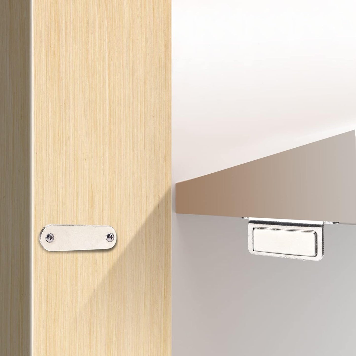Mousike Double Magnetic Door Catch，60lb Stainless Steel Cabinet Door Magnets with Strong Magnetic for Kitchen Cupboard Wardrobe Closet Cabinet Door Drawer Latch (6Pack)
