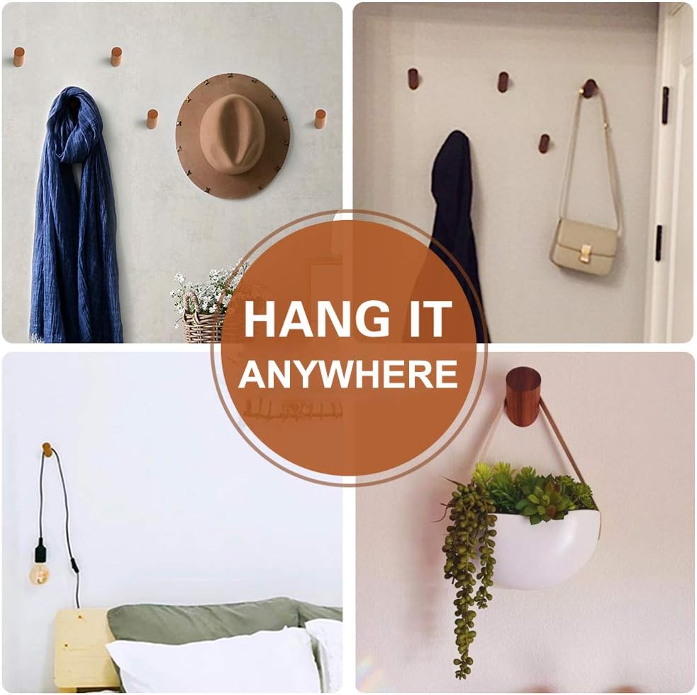 Wood Wall Hooks, 4 Pack Coat Hooks Mounted Rustic Wooden Heavy Duty Robe Hook Hat Rack | for Hanging Bathroom Towels Clothes Hanger (Beech Wood)