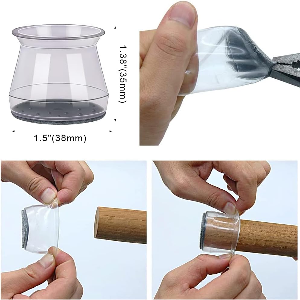 BUMACO 40Pcs Chair Leg Floor Protectors Chair Leg Protectors for Hardwood Floors Silicone Pads Covers to Protect Floors Universal L Clear Fit (1-5/16"~2")