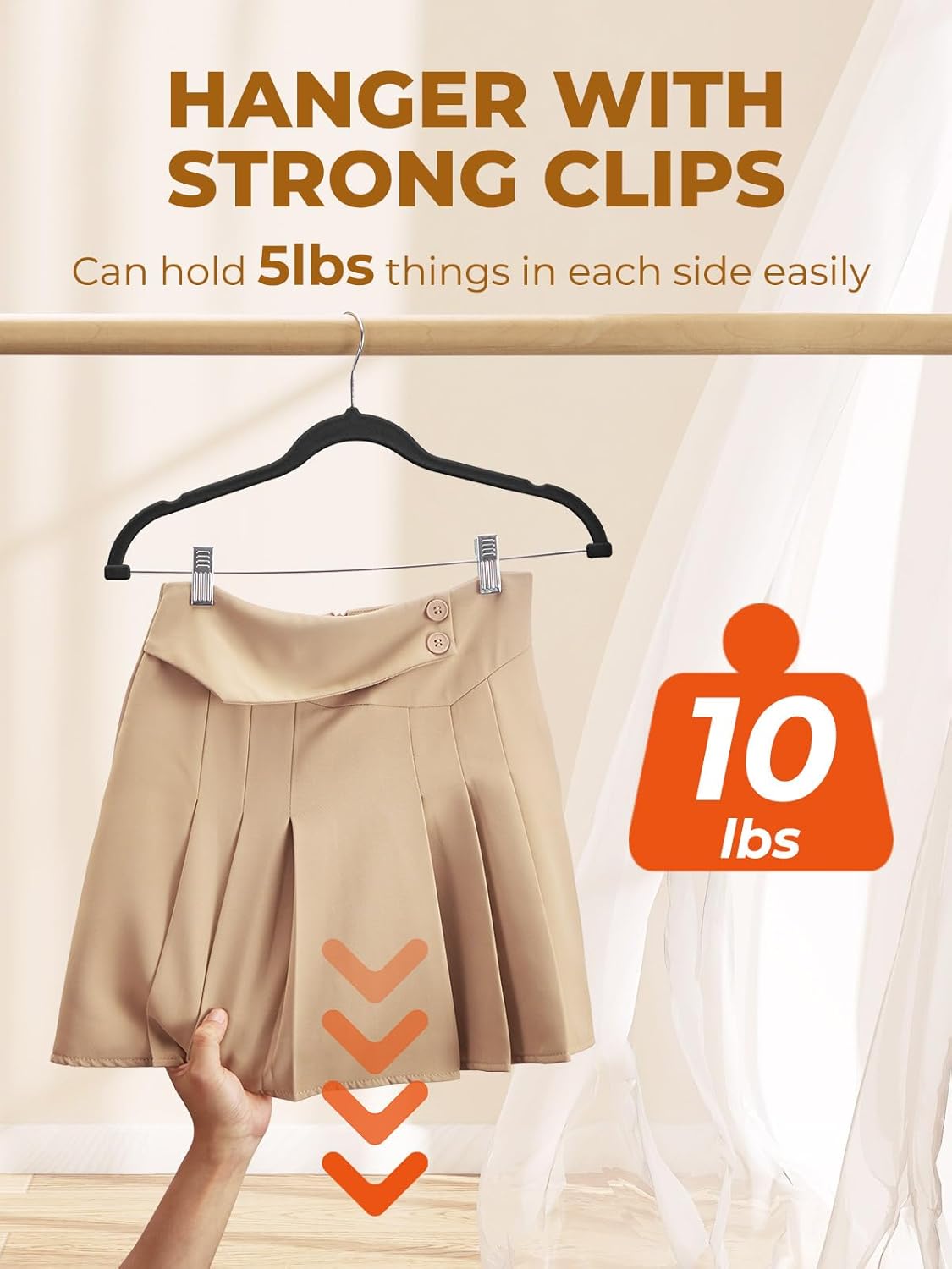 HOUSE DAY Velvet Skirt Hangers 12 Pack, Black Velvet Pant Hangers with Adjustable Clips, Space Saving Slim Shorts Hanger, Heavy Duty Non Slip Clip Hanger for Pants, Skirts, Shorts