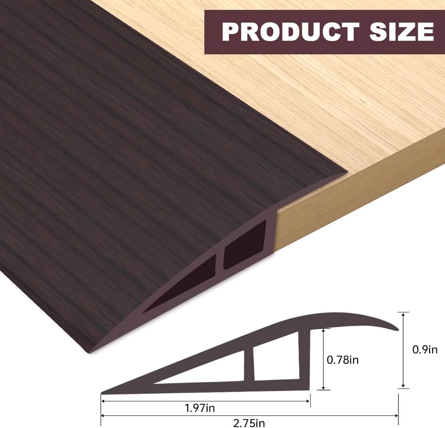 Vinyl Door Threshold Flooring Transition Strip Self Adhesive Carpet Edging Strip for Laminate Doorway Edge Threshold from 3/5" to 4/5" (Black Walnut Wood Grain, 6.6 Ft)