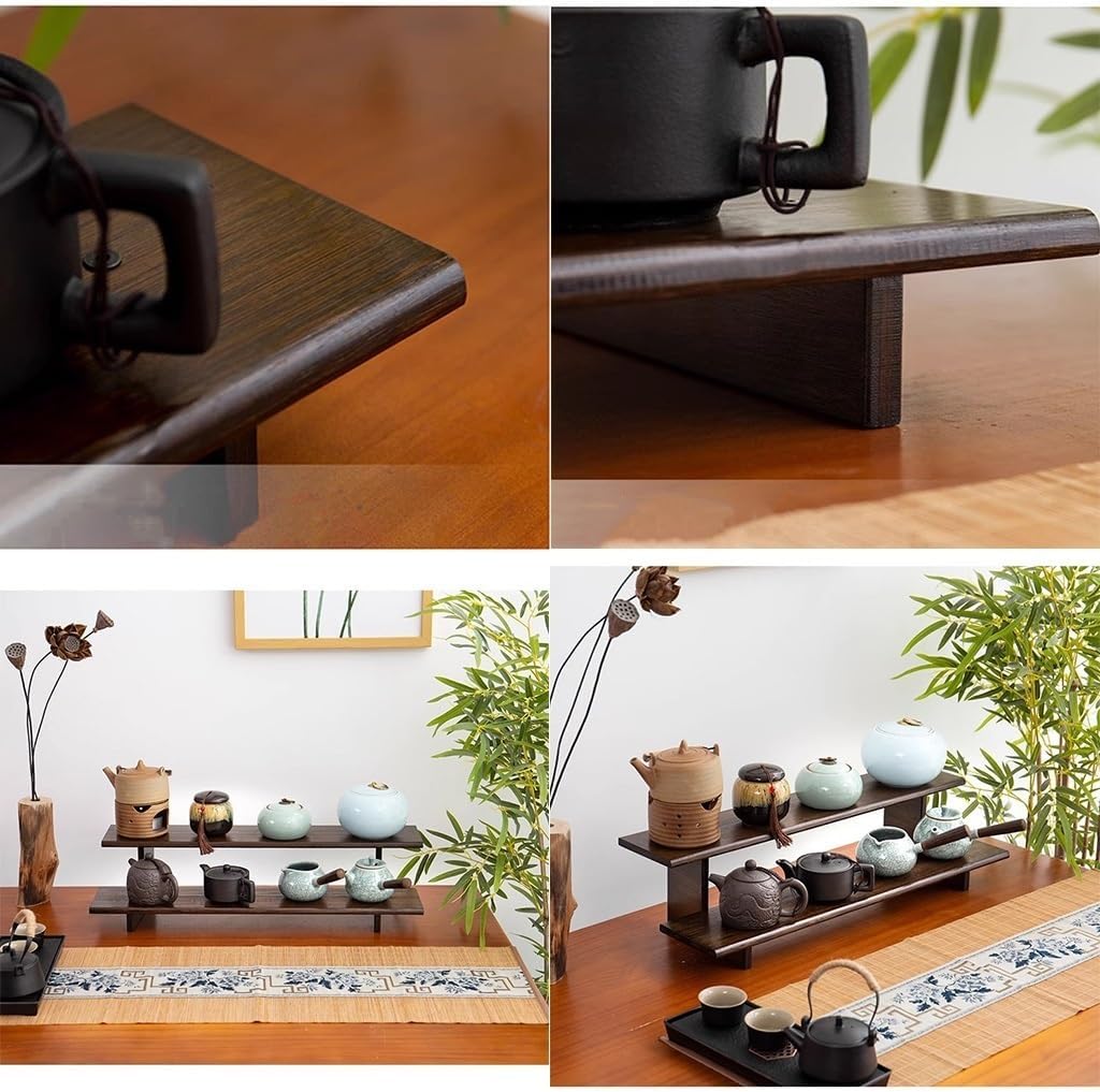 2 Tier Wood Desktop Ladder Storage Rack, Bamboo Wooden Storage Shelf for Kitchen Countertop, Spice Rack for Cabinet, for Mugs, Cream, Syrup, Cups, Spices, Kitchen Condiments (60cm)