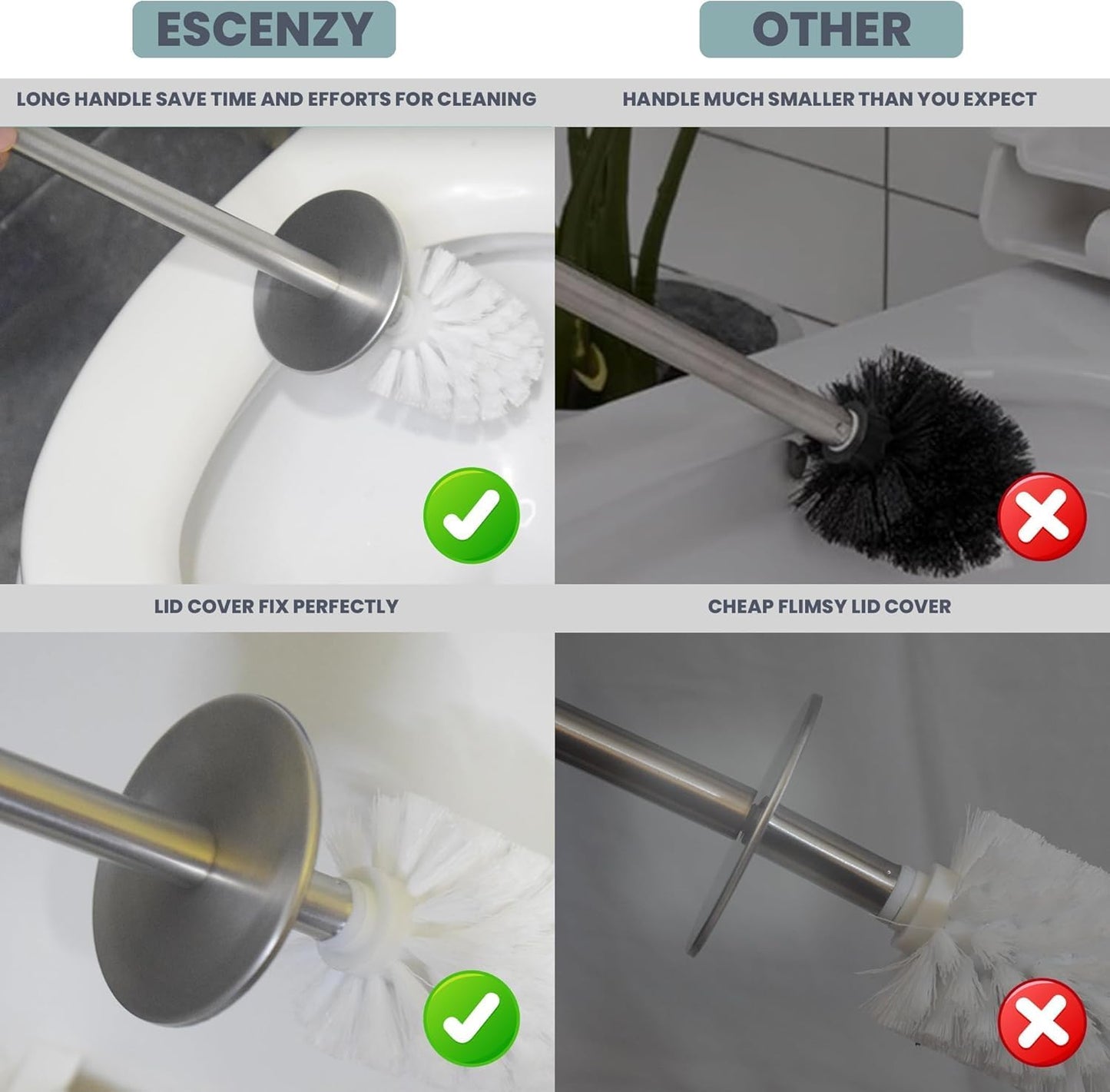 Escenzy Mermaid Bathroom Toilet Brush and Holder Set Mosaic Glass | Non-Rustic Stainless Steel | Practical & Decorative Toilet Bowl Brush and Holder | Luxury Mermaid Bathroom Decor