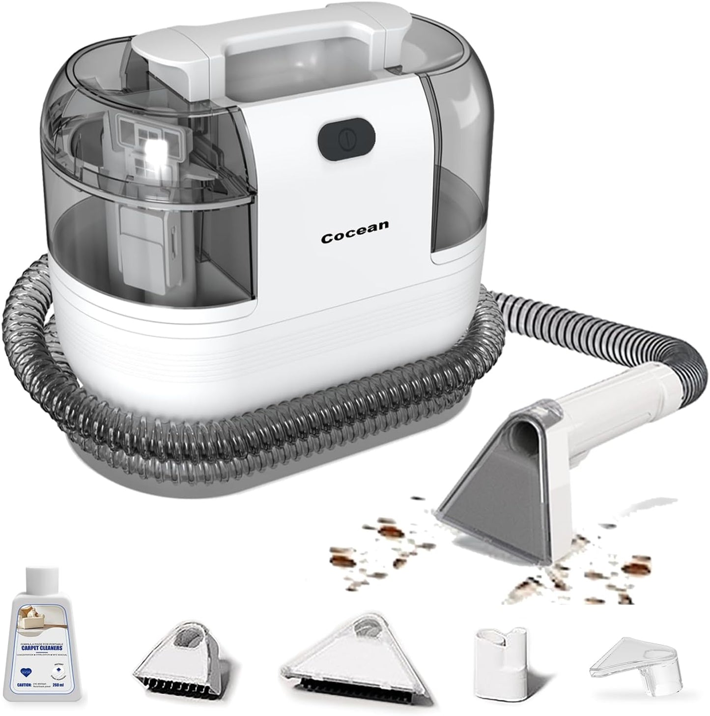 COCEAN Multi-Purpose Portable Carpet and Upholstery Cleaner, Carpet Cleaner Machine Powerful Suction Spot Cleaning, Deep Stain Cleaning for Carpet, Car Seats, Pets, Couches, with BrushHead