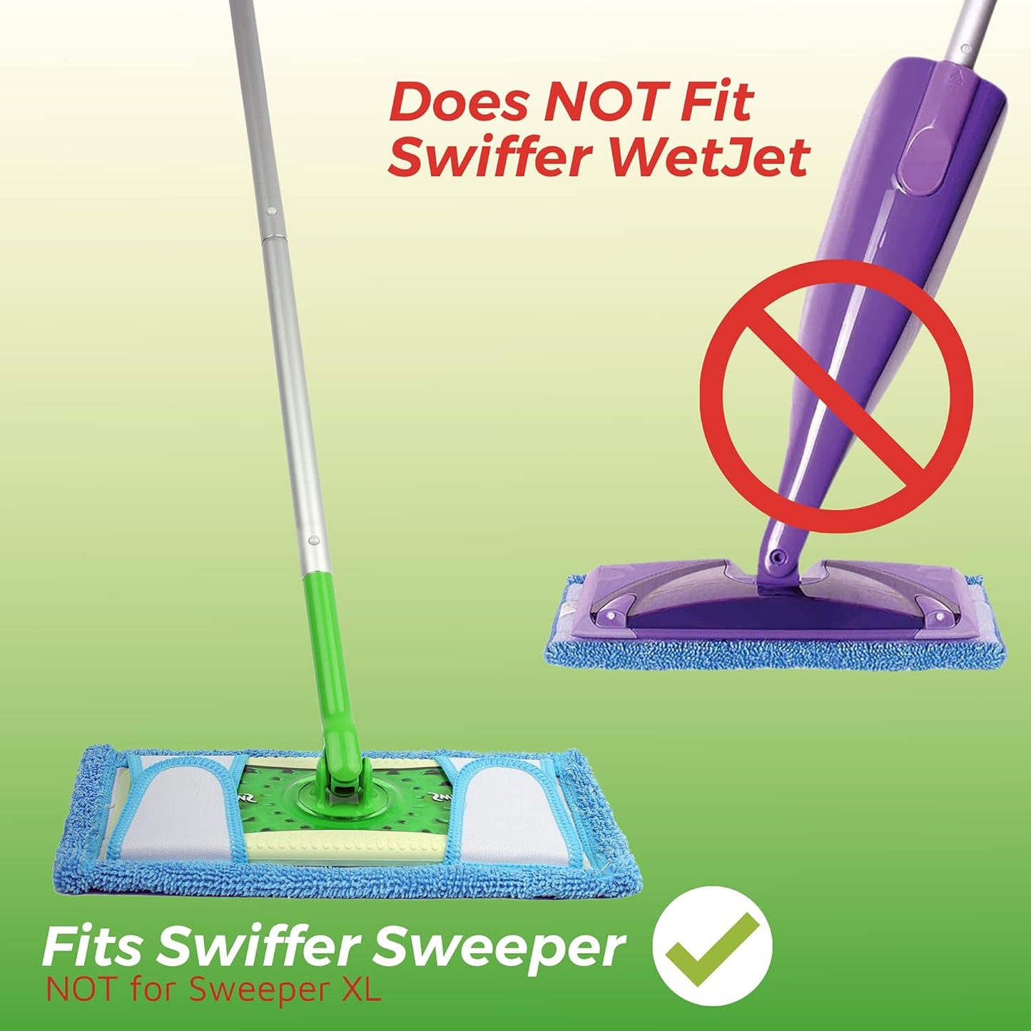 Reusable Microfiber Mop Pad for Swiffer Sweeper, 12.5'' Refill Washable for Hard Floor Baseboard Cleaning, Wet/Dry Cleaning, 2 Pack
