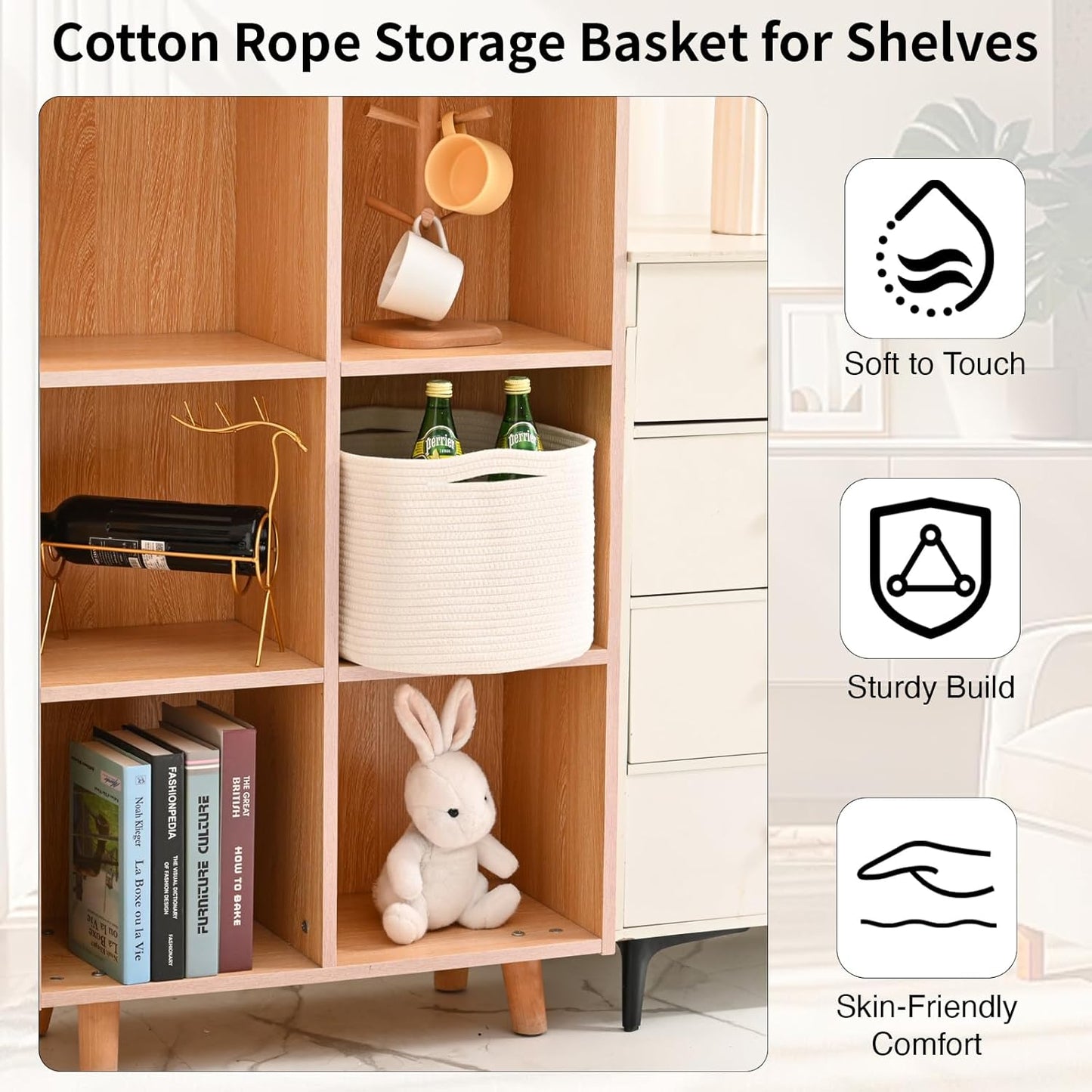 Woven Cotton Rope Storage Basket for Organizing, Cute Decorative Baskets for Gifts Empty, Organizer Bins for Dog Toy, Baby Laundry, 15“×11”×9.5“, Off White