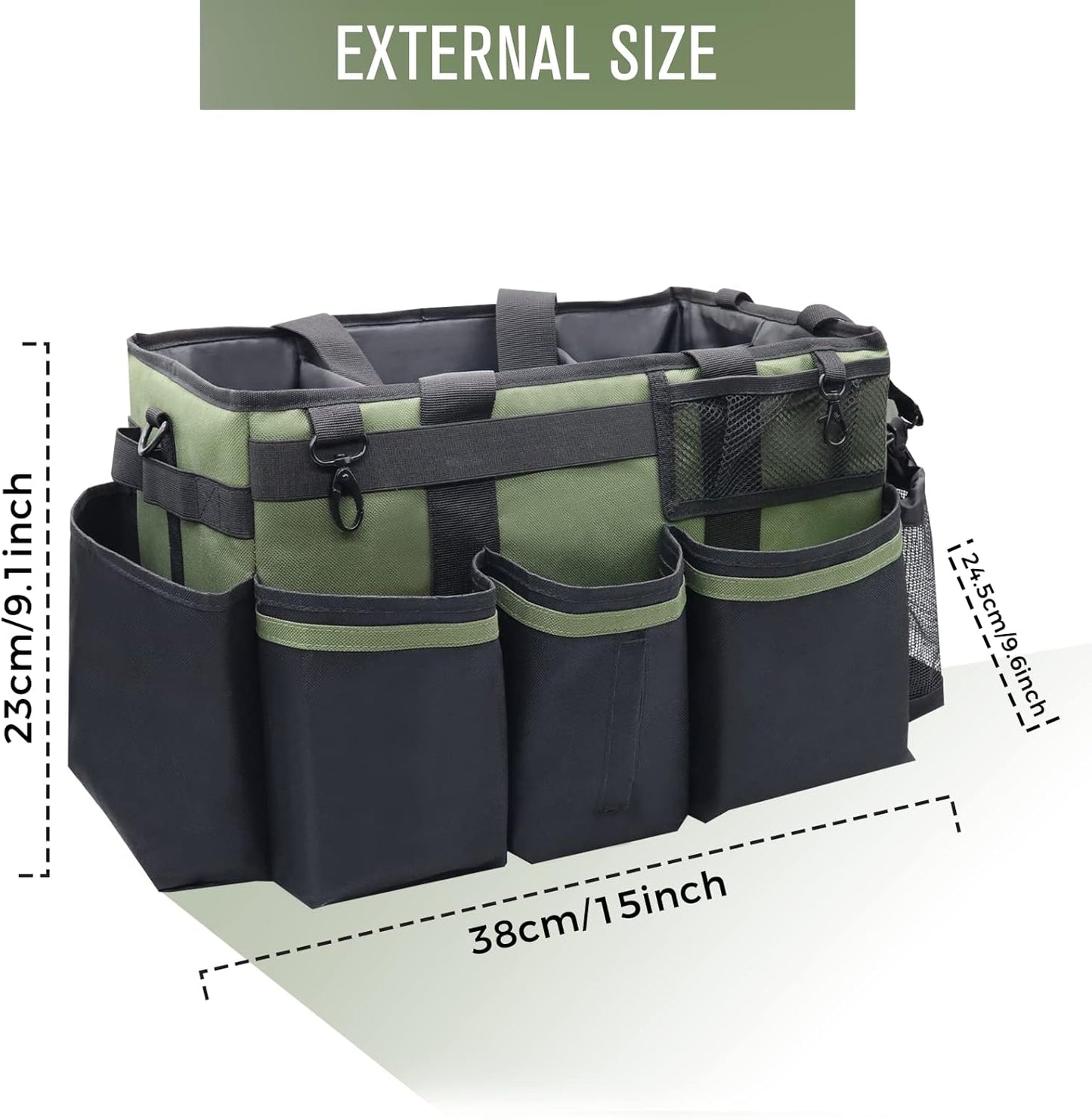 Wearable Cleaning Caddy Organizer with Handle & Shoulder Straps for Housekeepers, Under Sink & Car Cleaning Tool Organizer Bag with 4 Foldable Dividers (Green)