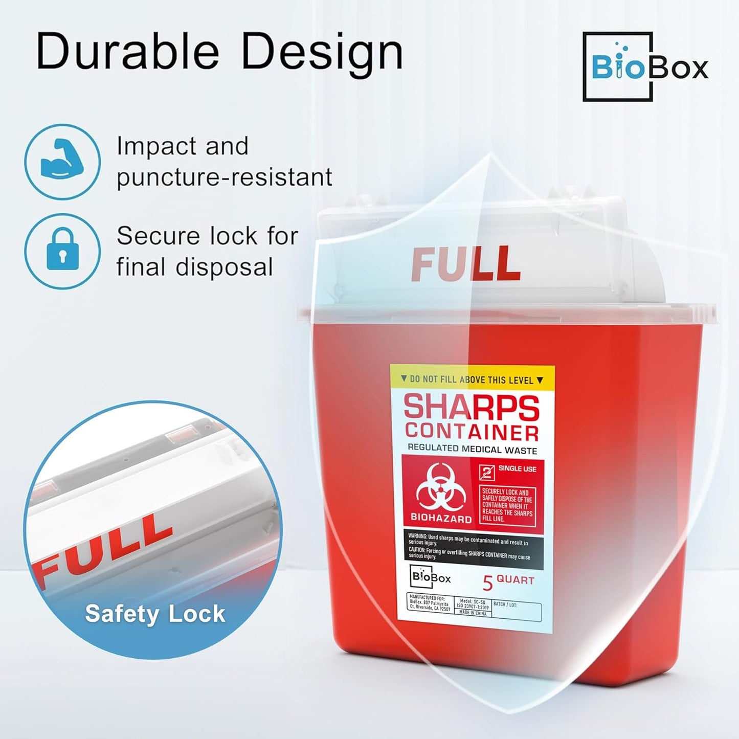 Sharps Container Large - Sharps Containers for Home Use and Labs - Portable Needle Disposal and Travel Size Biohazard Bin - 5 Quart Plus (Pack of 2)