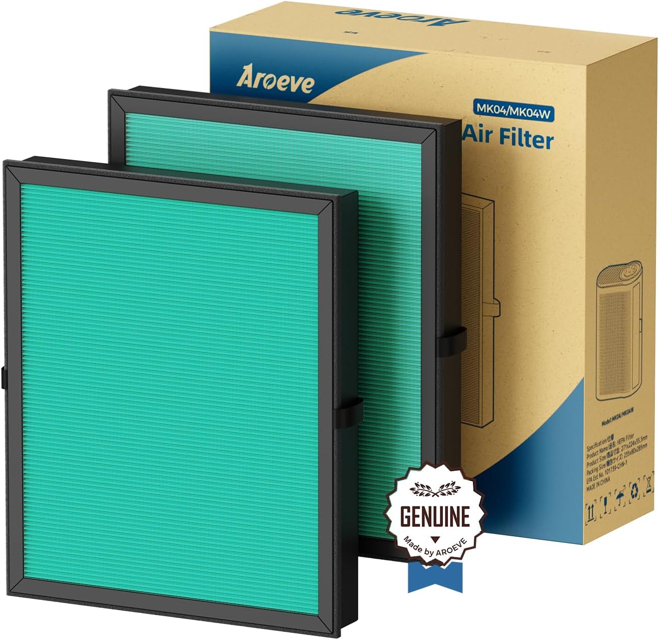 AROEVE MK04 Air Filter Replacement 4-in-1 Filter for Pollen Pet Dander Hair- Pet Dander Version(2 Pack)