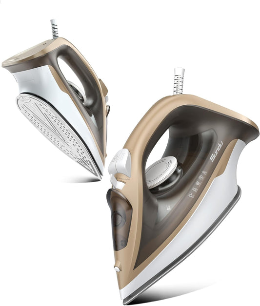 Steam Iron for Clothes Rapid Heating, 1500W Iron with Non-Stick Ceramic Soleplate, Auto-Off, Burst of Steam, 500 Microsteam Holes, Self-Cleaning, 12.31oz Water Tank Ironing Clothes for Home