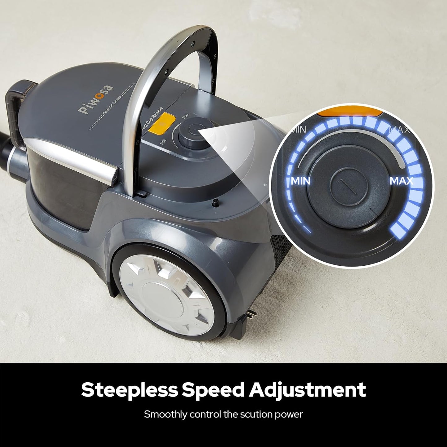 Aircliff Canister Vacuum Cleaner, Specially Designed Nozzle for Pet Family, 1200W & 17Kpa Strong Suction, 2 HEPA Filters & 5 Cleaning Tools for Hard Floor, Carpet, Upholstery, Pet Hair(Sliver)