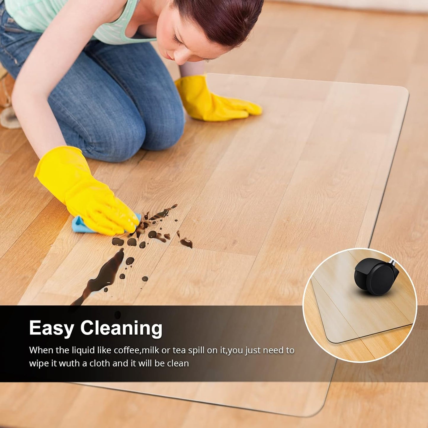Kuyal Office Chair Mat for Hardwood Floor, 36'' x 48'' Rectangle Transparent Desk Thick Durable Chair Mat for Rolling Chairs, Easy Glide, Floor-Protector