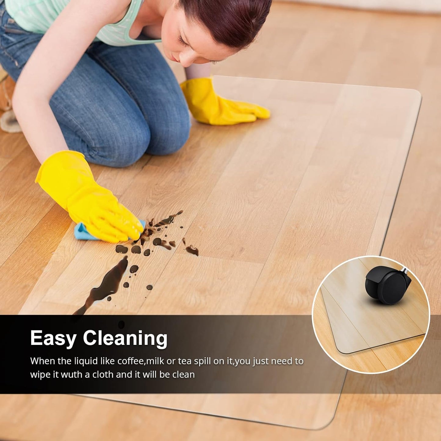 Kuyal Office Chair Mat for Hardwood Floor, 30'' x 48'' Rectangle Transparent Desk Thick Durable Chair Mat for Rolling Chairs, Easy Glide, Floor-Protector