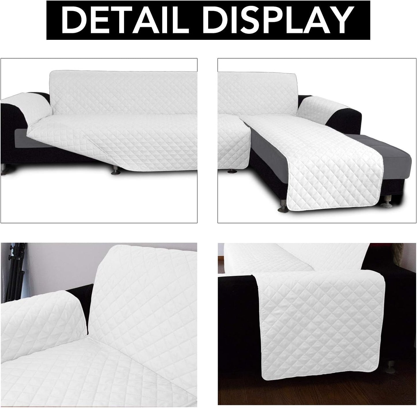 Easy-Going L Shape Sofa Slipcover - Sectional Couch Cover with Chaise - Reversible Sofa Cover for Pets & Kids (Large, White/White)