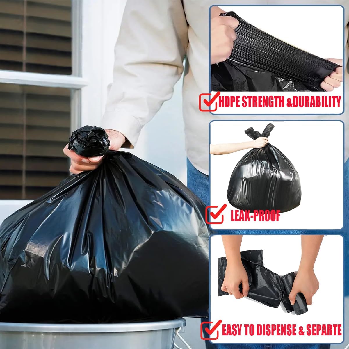 40-45 Gallon Lawn & Leaf Trash Bags, 250 Count Bulk, Black Garbage bags, Multi-purpose Trash Can Bin Liners for Home Commercial, Outdoor, Construction, Industrial