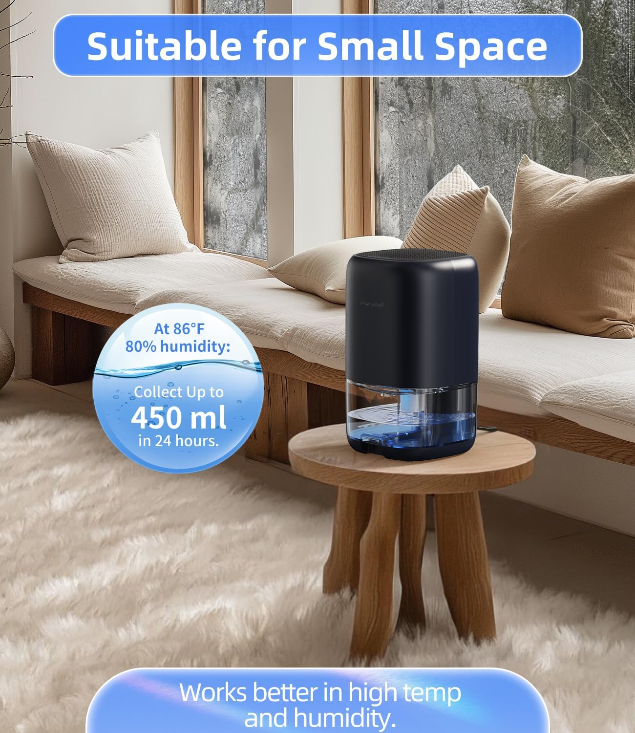 TABYIK Dehumidifier, 35 OZ Small Dehumidifiers for Room for Home, Quiet with Auto Shut Off, Dehumidifiers for Bedroom (280 sq. ft), Bathroom, RV, Closet,Blue
