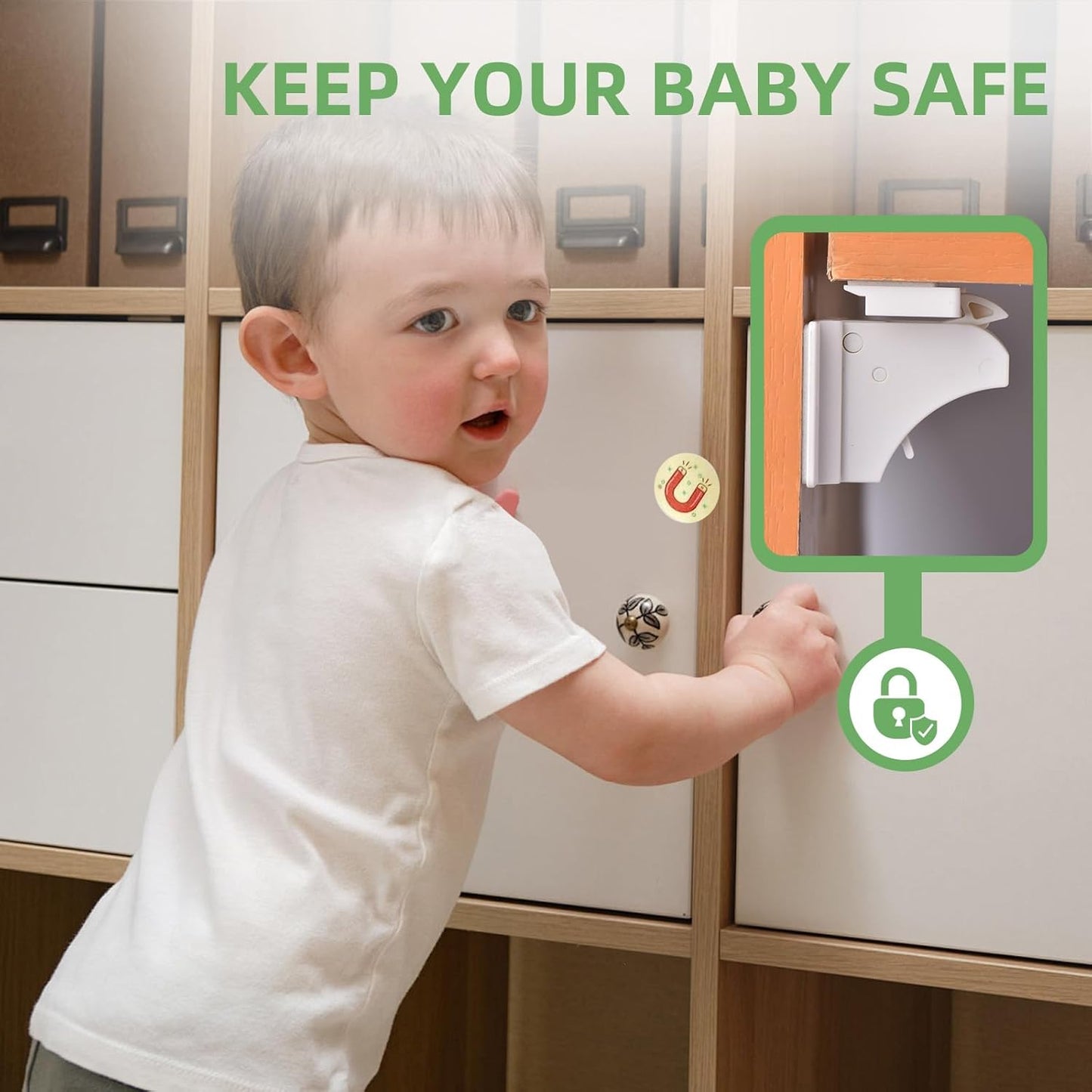 32 Pack Vkania Magnetic Cabinet Locks Baby Proofing - Baby Safety Latches for Drawers and Cabinets -Easy Installation No Drilling