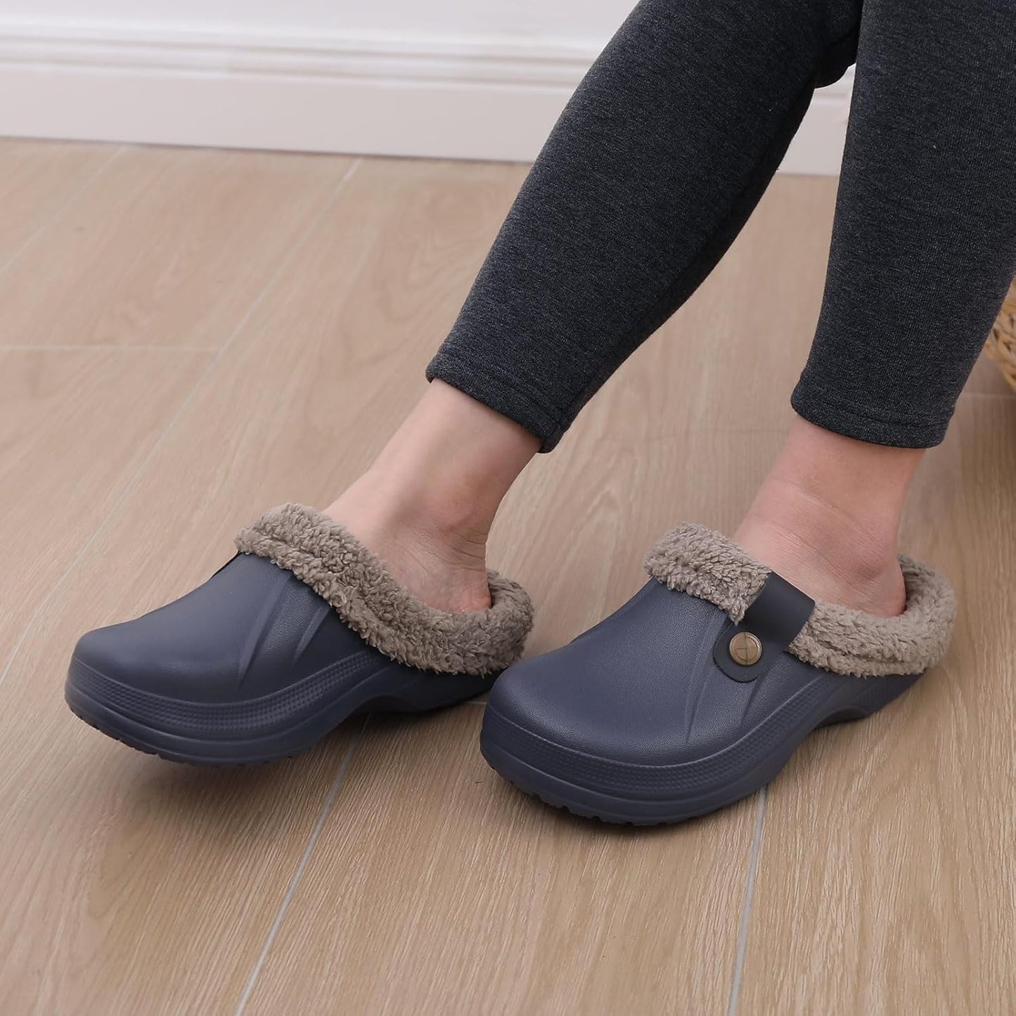 Beslip Classic Fur Lined Clogs Waterproof Winter Fuzzy Slippers for Women Men Indoor and Outdoor