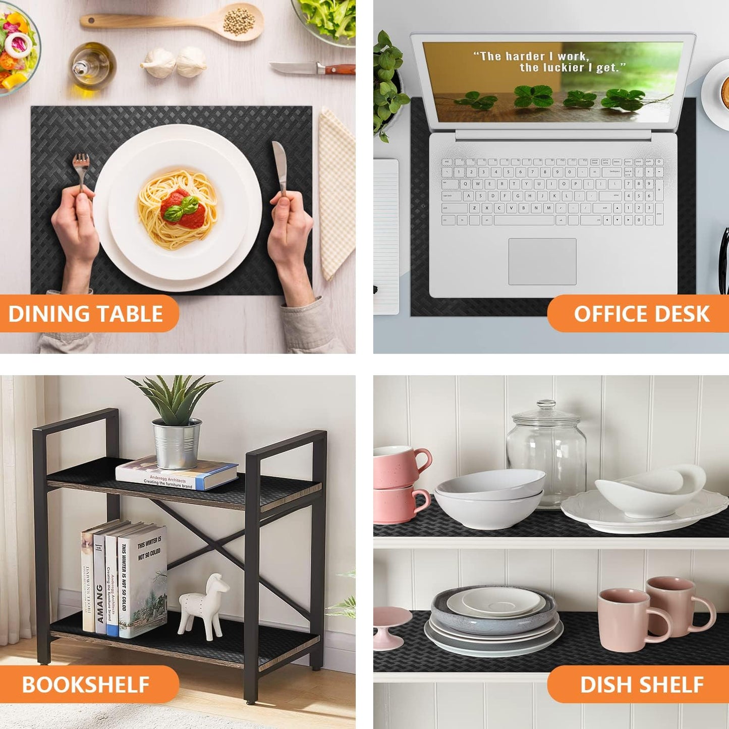 Shelf Liners for Kitchen Cabinets Refrigerator Liners Waterproof Kitchen Cupboard Liner Non-Slip Drawer Mats EVA Material Non Adhesive Fridge Liner for Shelves - Black（11.8 x 236.2 Inches x 2 Rolls