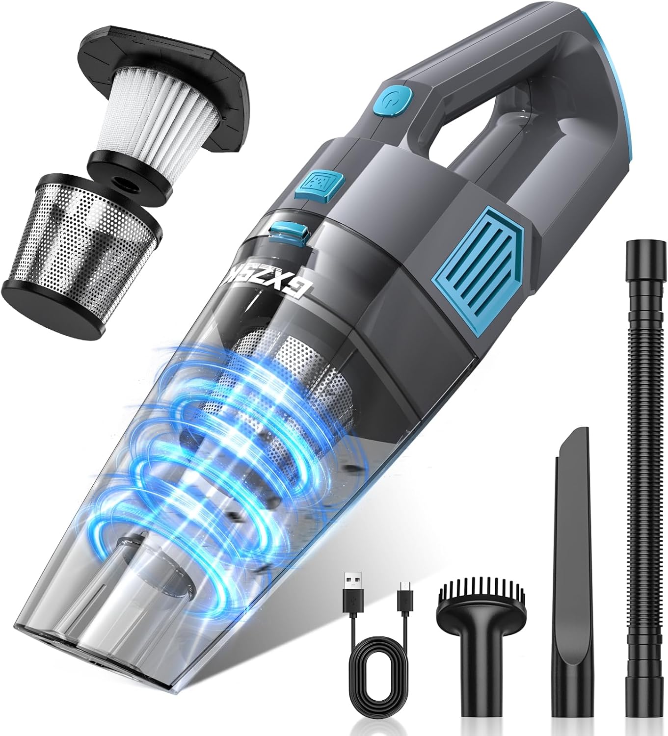 Handheld Vacuum Cordless, 15000PA Strong Suction Hand Held Car Vacuum Cleaner Rechargeable, Portable Hand Vacuum with Multi-Nozzles & Washable Filter for Home Office, Car, Pets