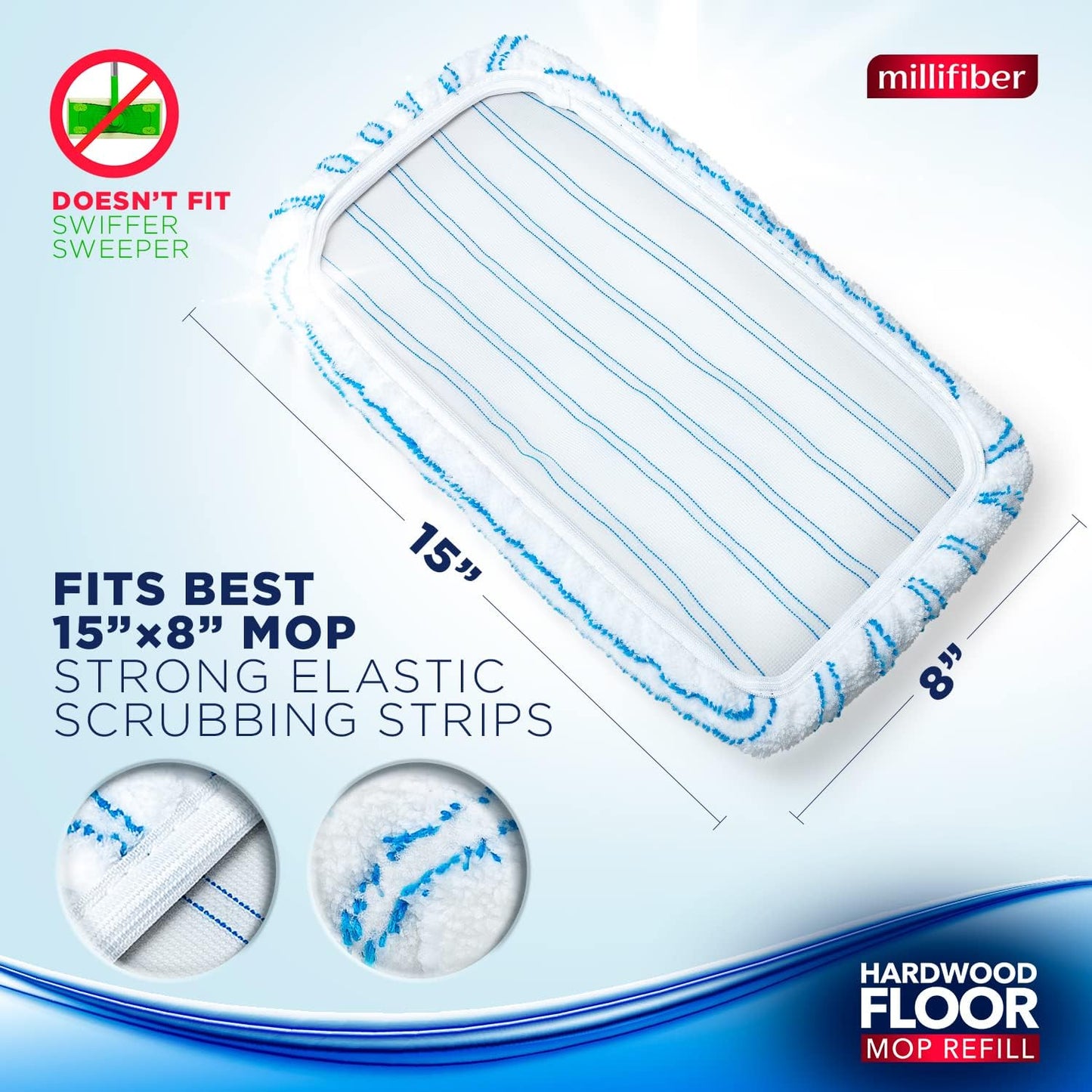 Microfiber Mop Refills 15x8 Inches, 3-Pack (Mop is Not Included)