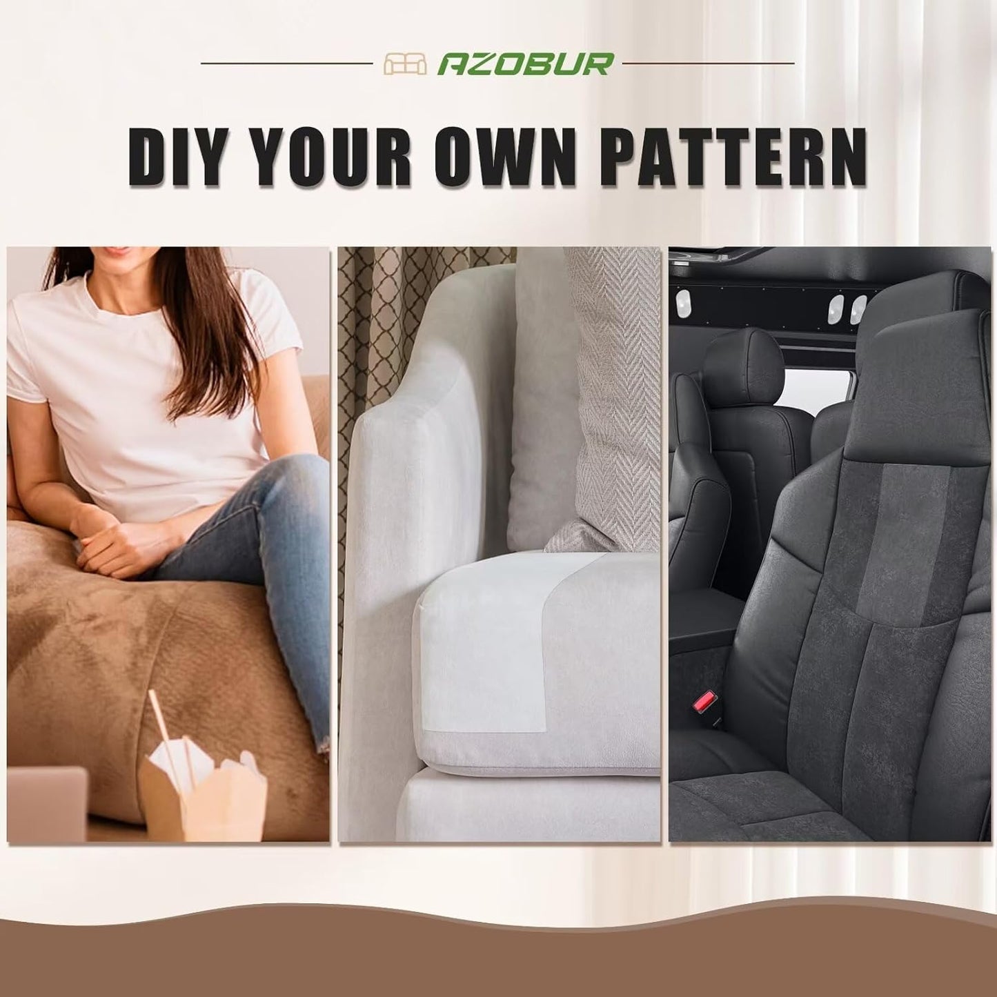 Azobur Couch Patches, Extra-Large Durable Fabric Tape, Ideal for Automotive Upholstery Repair, Waterproof, Self-Adhesive, Quickly Fix Sofas, Car Interiors, and Other Fabric Items (Black)