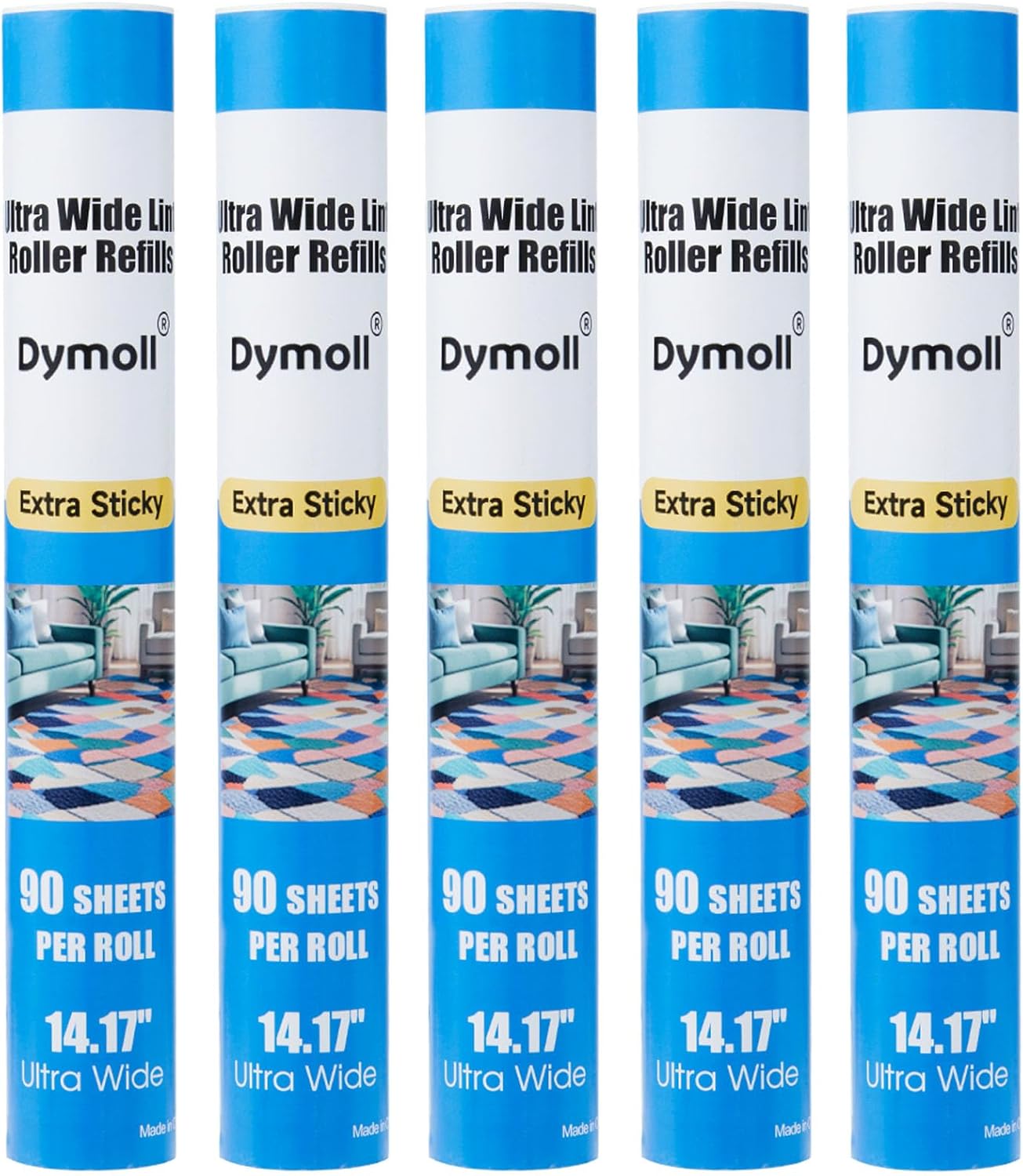 14.17" Lint Roller Refills, Extreme Sticky Large Surface Lint Roller for Cleaning Pet Hair, Wall, Dust, Carpets, Floor, Clothing, Car, 4 Rollers Total 360 Sheets