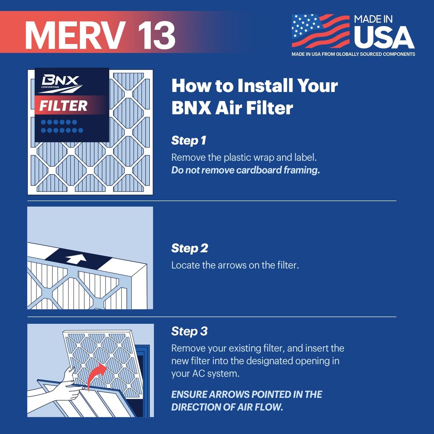 BNX TruFilter 18x20x1 Air Filter MERV 13 (4-Pack) - MADE IN USA - Electrostatic Pleated Air Conditioner HVAC AC Furnace Filters for Allergies, Pollen, Mold, Bacteria, Smoke, Allergen, MPR 1900 FPR 10
