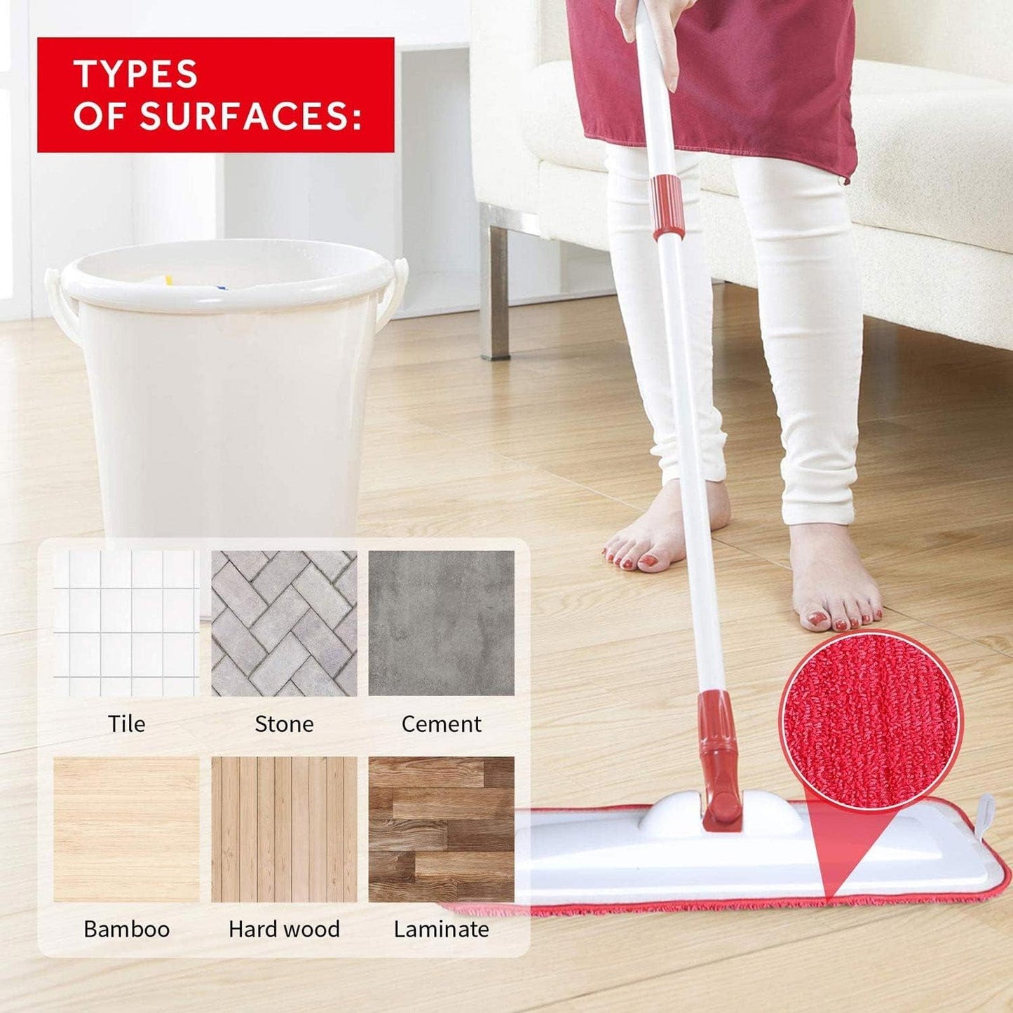 16.5 inch Mop Pads Refills, 3 Pack Microfiber Reusable Replacement Mop Pads Flat Replacements Heads for Wet Or Dry Floor Cleaning and Scrubbing, Red Cloth