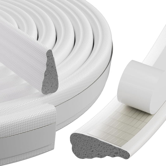 196" Wedge Weather Stripping Door Seal Strip for Door Frame & Window,Self Adhesive Window Insulation Draft Stopper Seal for Winter,Gray Foam Door Gap Filler for Soundproofing Light Blocker,White