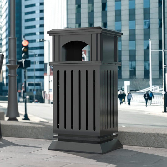 BEAMNOVA Black Trash Can Outdoor Top Tray Stainless Steel Commercial Garbage Enclosure with Locking Lid Heavy Duty Industrial Yard Garage Waste Container, 37.4 * 17.7 * 17.7in