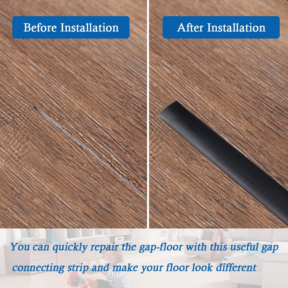 Floor Transition Strip Self Adhesive Floor Cover Strips Laminate 2" Wide Vinyl Flat Divider Transitions (5cm, 20Ft, Black)