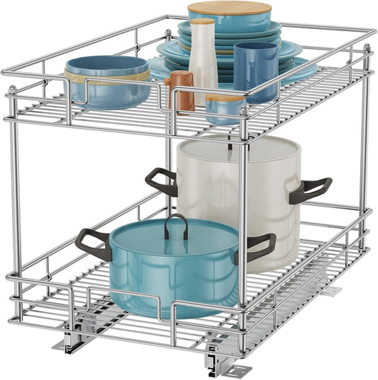 ROOMTEC Pull Out Cabinet Organizer 20" W x 21" D, Kitchen Cabinet Organizer and Storage 2-Tier Cabinet Pull Out Shelves Under Cabinet Storage for Kitchen Chrome