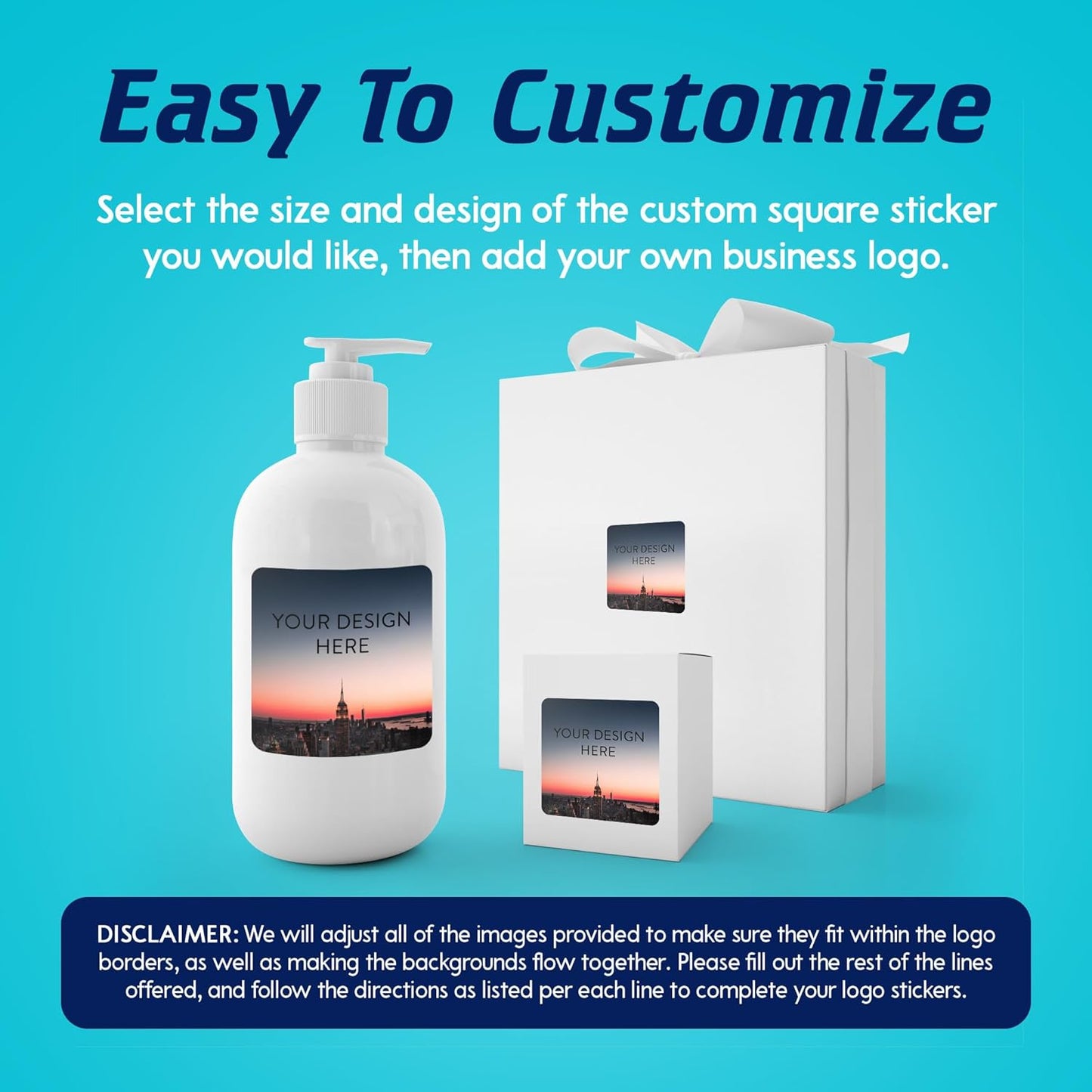 100 Custom Vinyl Stickers - Upload Your own Image, Text, Design, Logo - Personalized Logo Labels for Handmade, Packaging, Bottle, Jars, Candle, Brand Stickers (City, 5x5 Square)