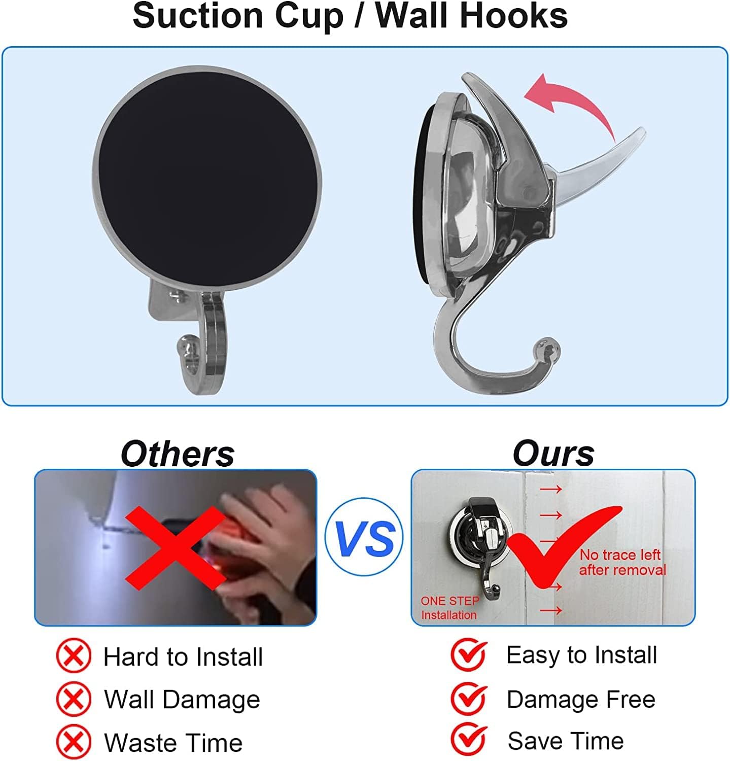 Heavy Duty Suction Cup Hooks for Shower, Bathroom Robe - Reusable, No Hole Punched, for Garland Decoration (Silver Grey, 2 Pack), XPG-TSX1