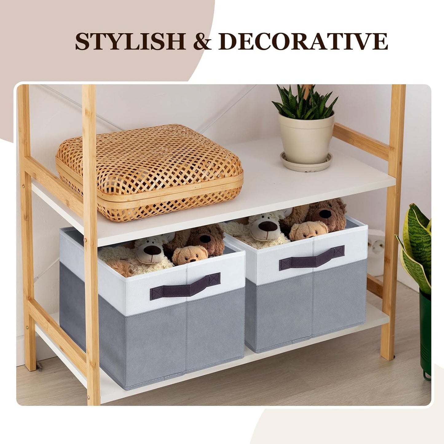 4 Pack Large Closet Storage Baskets Bins for Shelves | Fabric Closet Organizers and Storage with Handles Home Organization | Decorative Collapsible Baskets for Organizing Clothes Toy Nursery 14"x10"