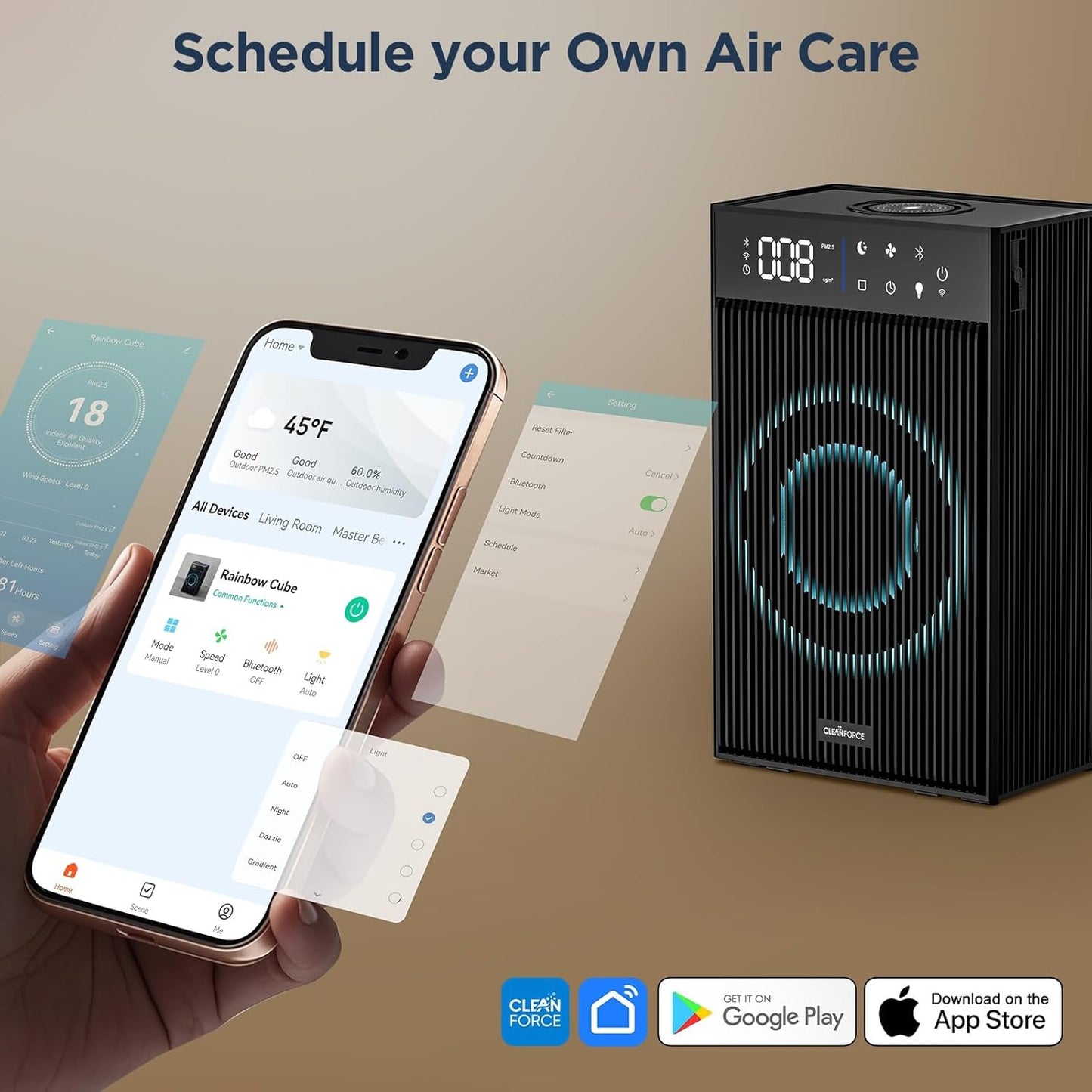 CleanForce Cube | 4-in-1 Desk Organizer with Air Purifier, Wireless Charger, Bluetooth Speaker & Cordless Diffuser | for Home Office, Bedroom | FCC Certified | Quiet & Space Saving