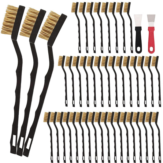 Mini Wire Brush Pure Brass Copper Wire Brush Set, Curved Handle Masonry Brush Wire Brush for Cleaning Welding Slag and Rust 40 Pcs
