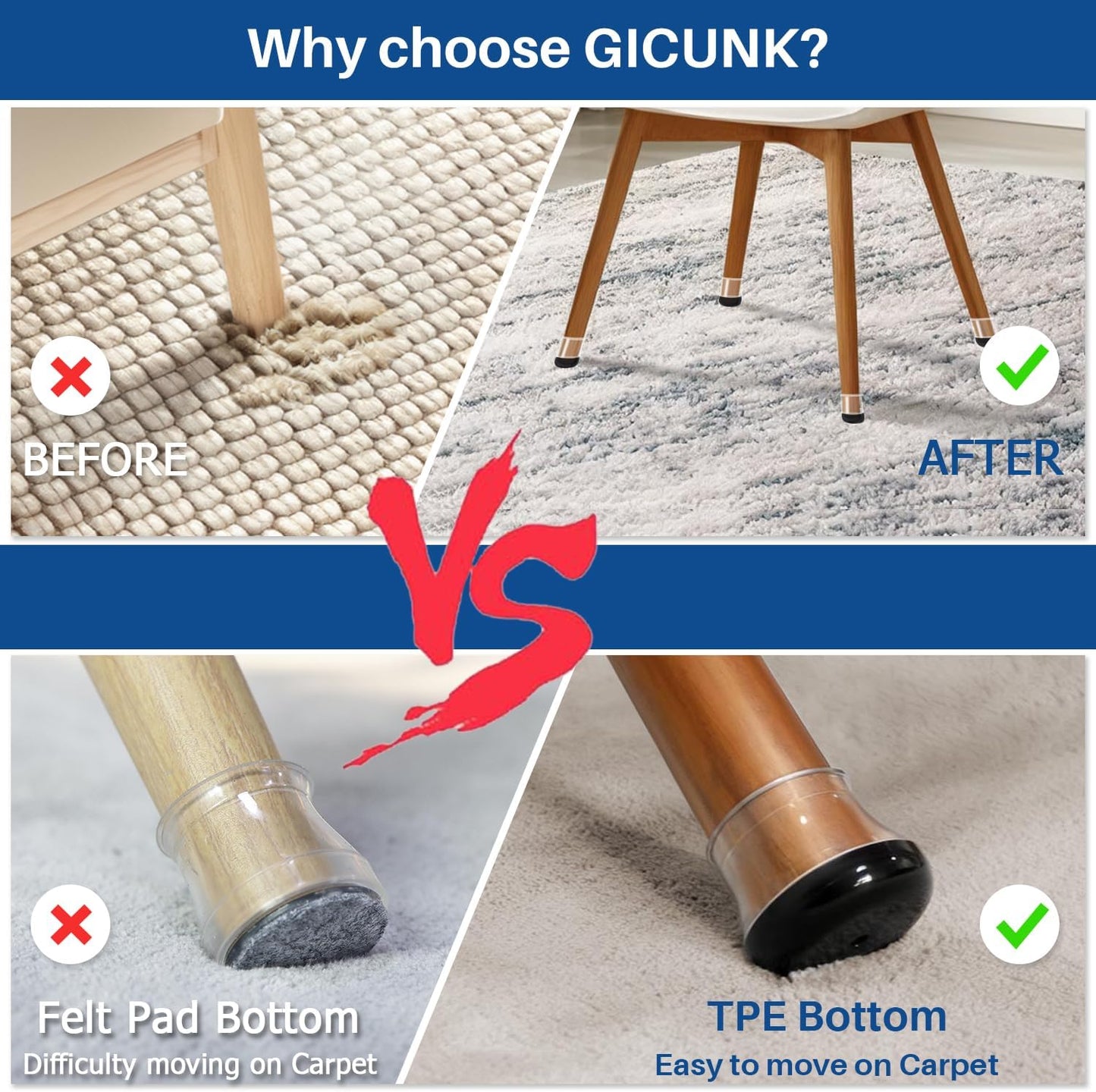 28 Pcs Chair Leg Sliders for Carpet, Round Chair Glides, Silicone Furniture Leg Protectors Caps, Carpet Protectors Table Feet Covers Cups, Teflon Furniture Pads Sliders (Fit:13/16" ~ 1-3/16")