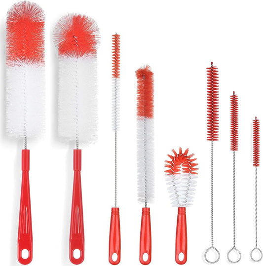 ALINK 5-Pack Red Bottle Brush Cleaner Set - Long Large Cleaing Brush for Narrow Neck Wine/Beer Bottles/ Flask/ Thermos/ Hummingbird Feeder/ Sport Well, Spout/Lid Brush, Straw Brush