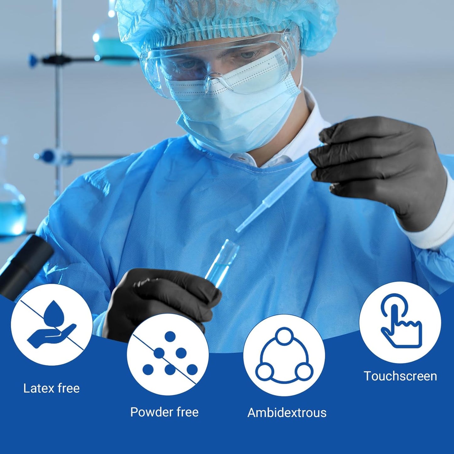 JMU Black Nitrile Gloves XL, 3.5Mil Disposable Nitrile Exam Gloves Latex Free Powder Free, 4000 Pcs