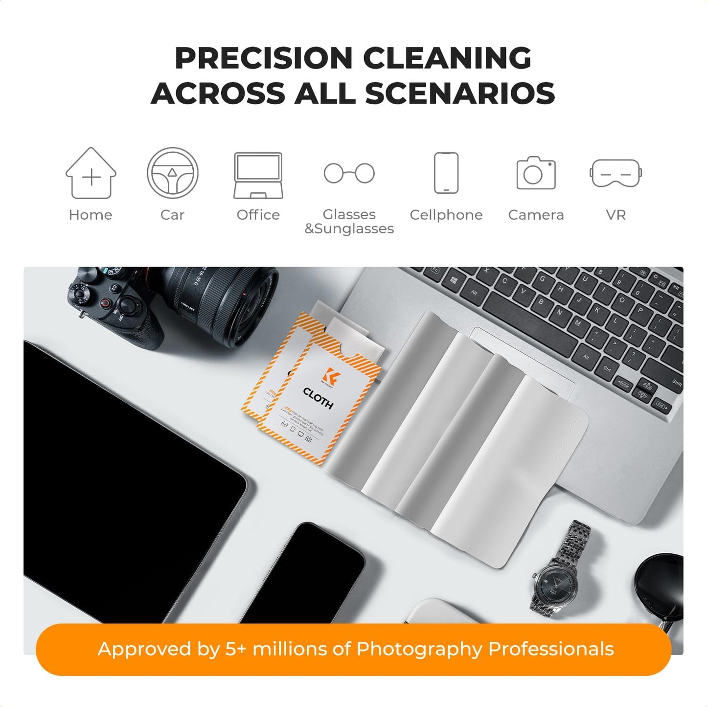 K&F Concept 30 Pack Lens Cleaning Cloth | Microfiber Cleaning Cloth | Glasses Cleaning Cloths | Eyeglass Lens Cleaner | Eyeglasses, Camera Lens, VR/AR Headset, and Screen Cleaning | White & Grey