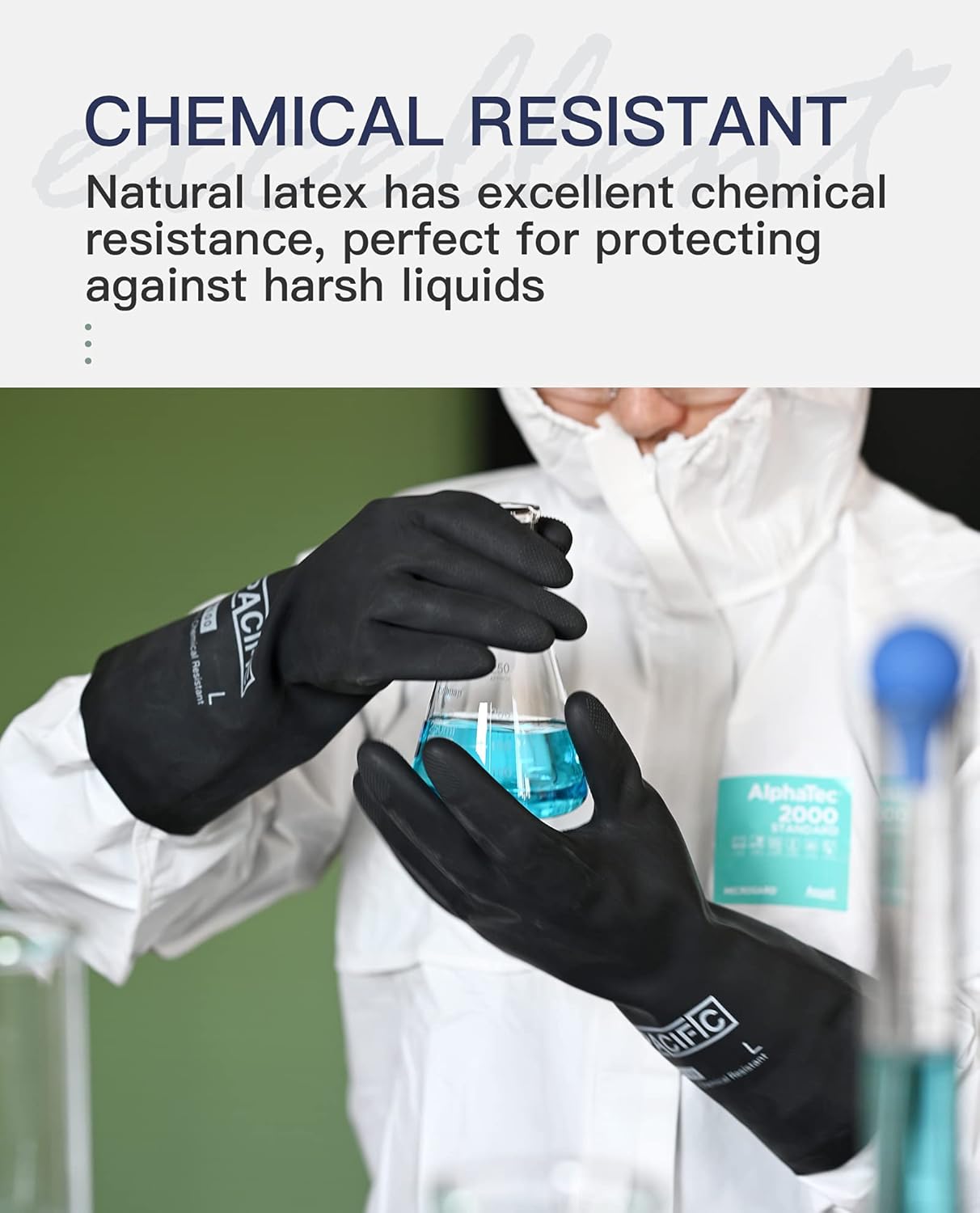 PACIFIC PPE 2 Pairs Chemical Resistant Gloves, Heavy Duty Industrial Rubber Gloves, Resist Acid, Alkali and Oil, 12.6", Medium