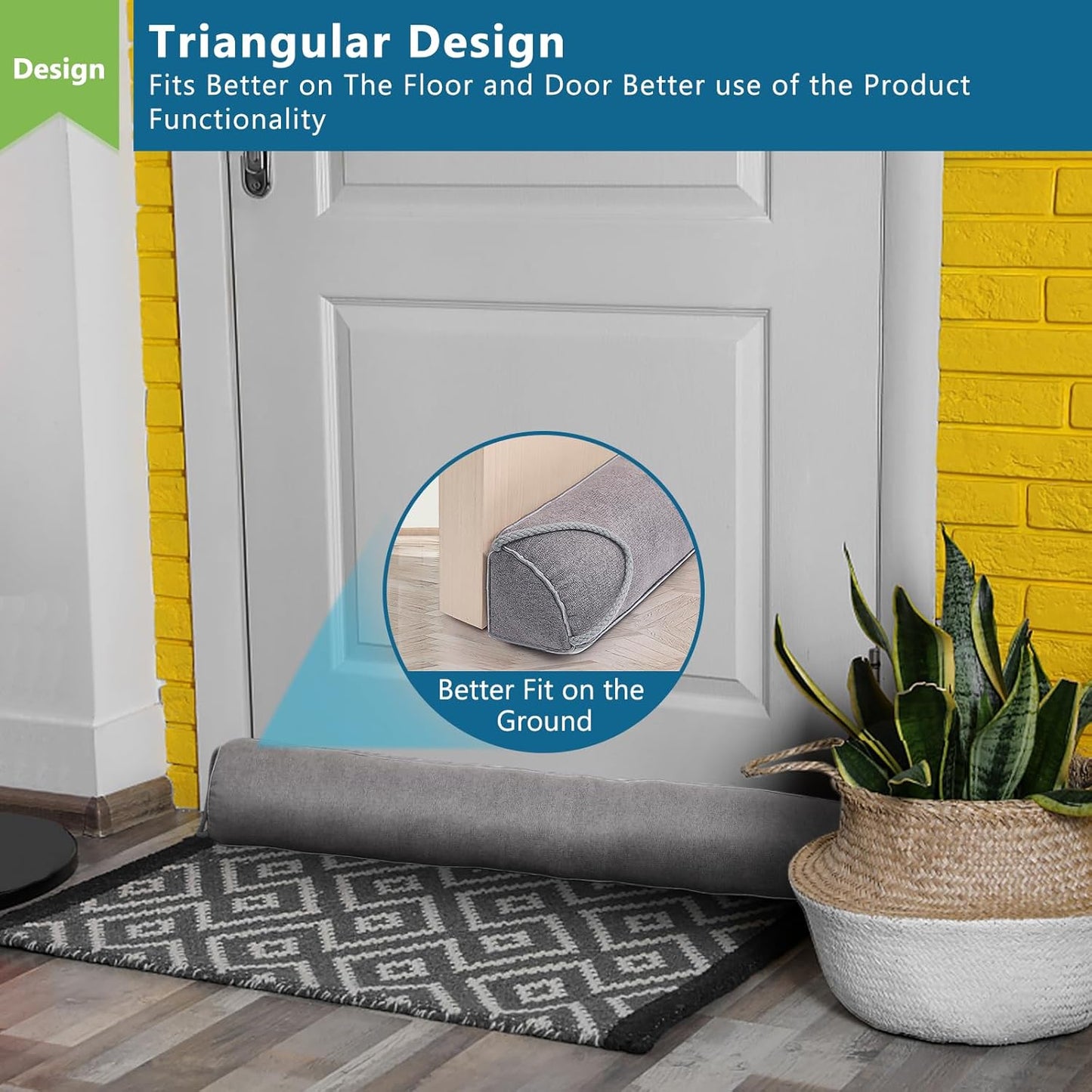 Triangular Under Door Draft Stopper 40 inch Heavy Duty Door Draft Blocker Bottom Door Seal Noise Air Door Guard for Doors and Windows, Gray