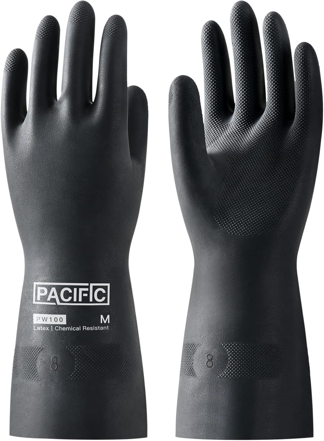 PACIFIC PPE Chemical Resistant Gloves, Heavy Duty Industrial Rubber Gloves, Resist Acid, Alkali and Oil, 12.6", Medium
