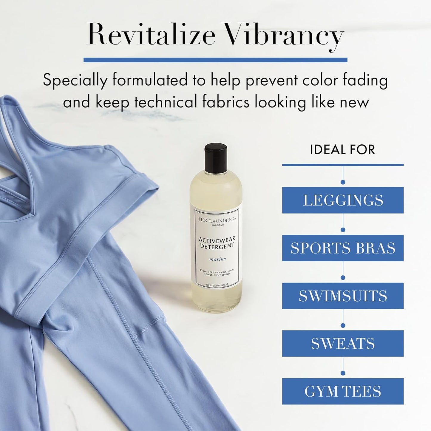 The Laundress Activewear Laundry Detergent, 32 Oz, Marine Fragrance, 4-in-1 Enzyme Blend for Workout Performance Fabrics, Fights Sweat Odors & Stains, USDA Certified Biobased Product (90%)