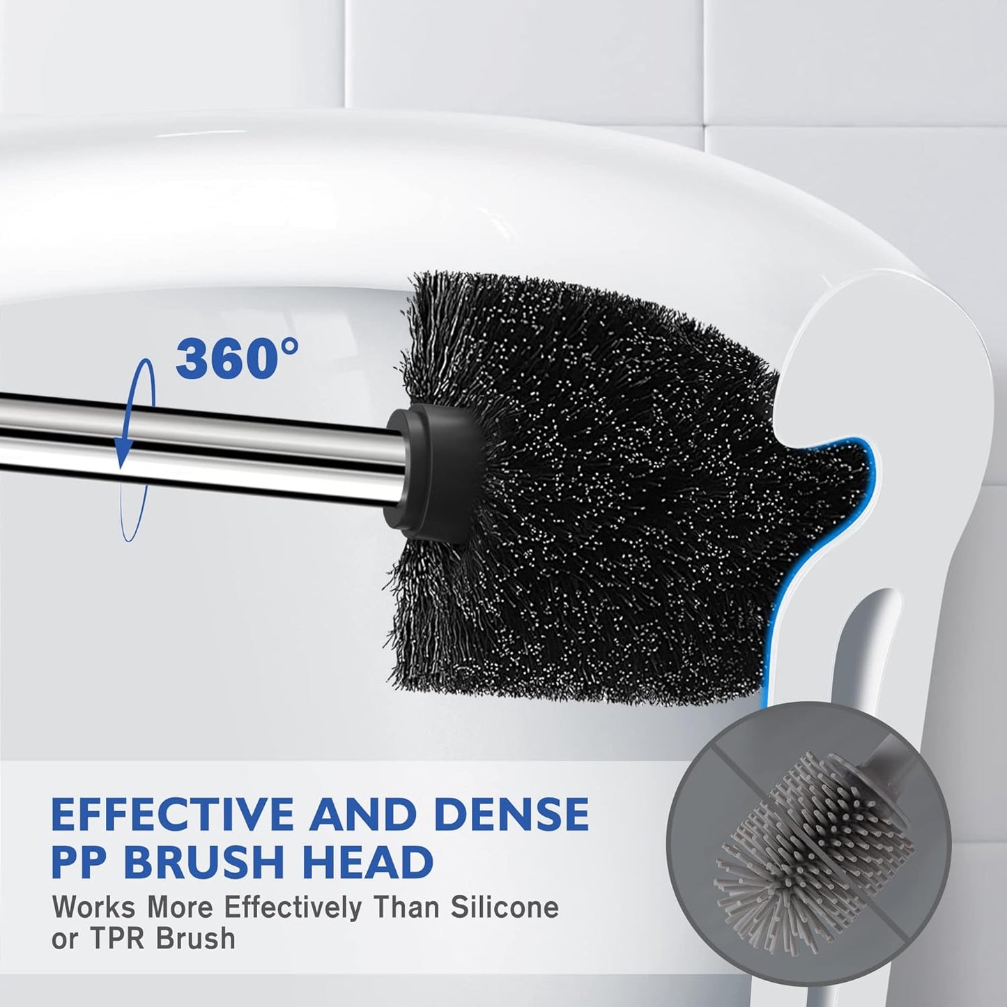 Toilet Brush and Holder, 2 Pack Toilet Brush Stainless Steel, Toilet Bowl Brush for Bathroom Toilet-Ergonomic, Elegant,Durable (Silver)