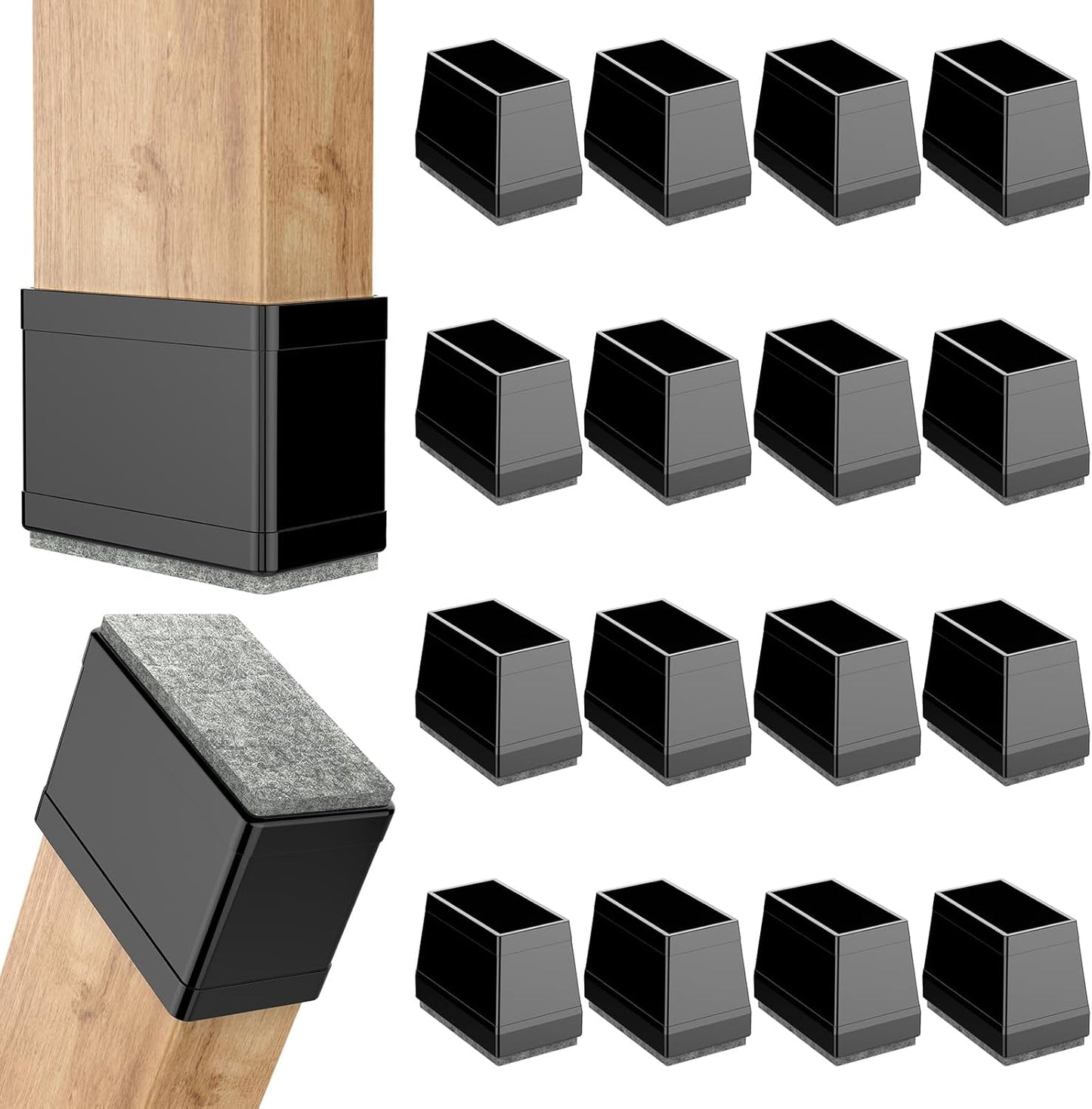 Rectangle Chair Leg Protectors for Hardwood Floors,16 PCS Silicone Covers to Protect Wood Tile Floors Felt Pads Furniture Leg Caps Reduce Noise. Easy to Move. (Black, 0.75 x 1.25 Inch,Rectangular)
