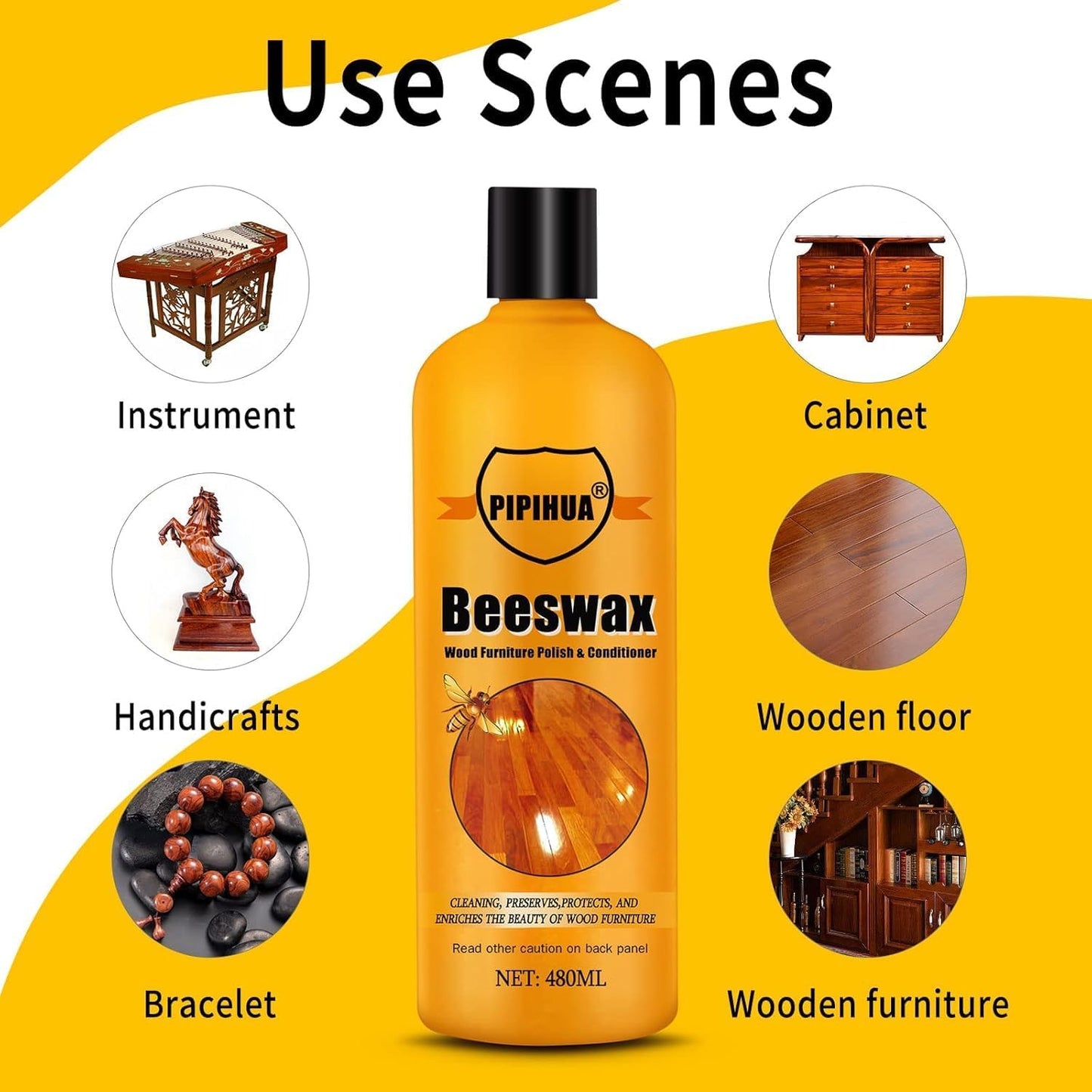 PIPIHUA Beeswax Polish and Conditioner for Wood Furniture - Waterproof & Restorer Wood Wax, Multipurpose Beeswax Furniture Polish and Cleaner for All Types and Colours 16.23 Fl Oz, 3 Pack